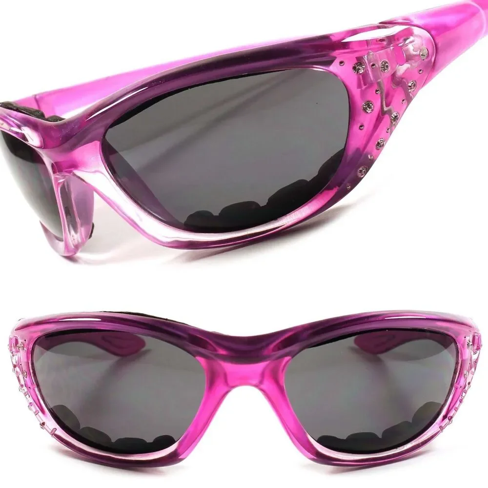 Fashion Rhinestone Motorcycle Foam Back Padded Womens Biker Sunglasses E35C